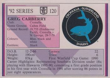 1992 Regina NSW Rugby League #120 Greg Carberry Back